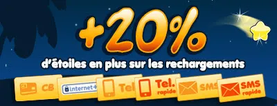 Promotion de 20% d'étoiles en plus sur les rechargements sur Buzzville