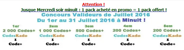 Concours valideur pour gagner des codes sur Codeskado