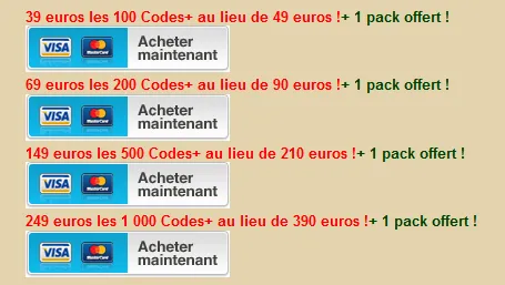 Promo sur l'achat de pack de codes