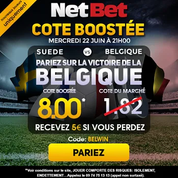 Cotes boostées sur Netbet pour Belgique - Suède