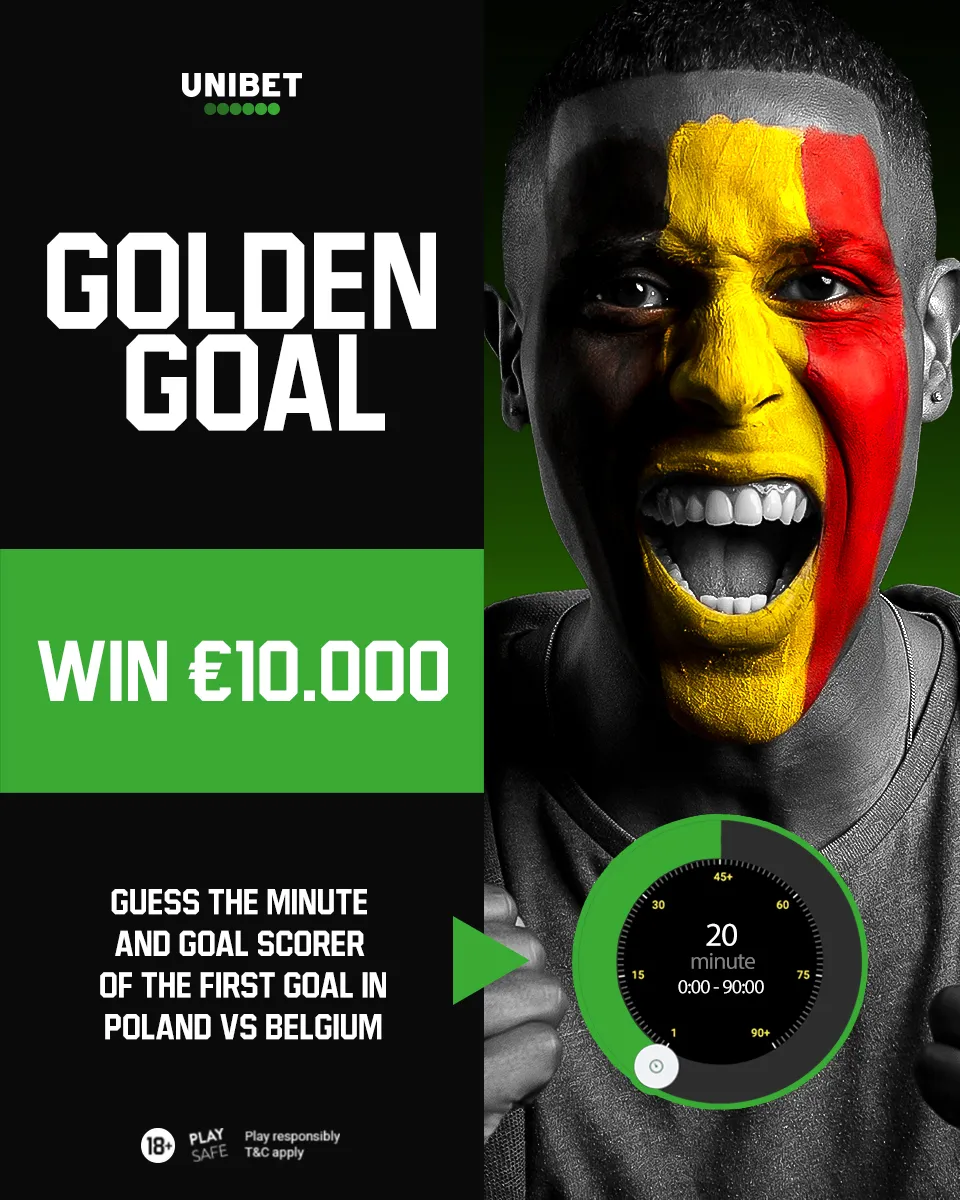 Golden Goal sur Unibet pour le match Belgique vs Pologne