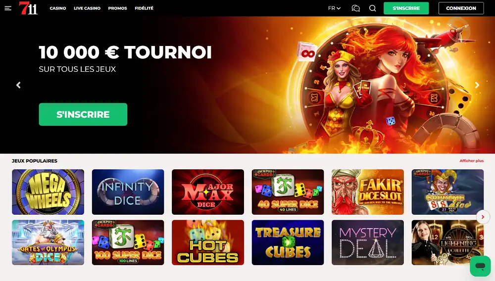 Visuel de la page d'accueil du casino 711