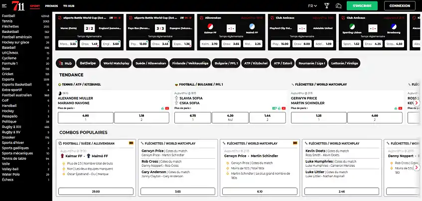 Aperçu de la plateforme 711 Sports sur ordinateur