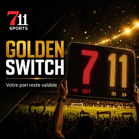 Golden Switch de 711 Sports illustré par un panneau de remplacement 7-11 dans un stade de football