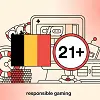 Responsible gaming en Belgique : drapeau belge, icône 21+ et éléments de casino en ligne sécurisés