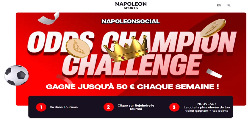 Napoleon Sport Odds Challenge : jusqu’à 50 € cash chaque semaine
