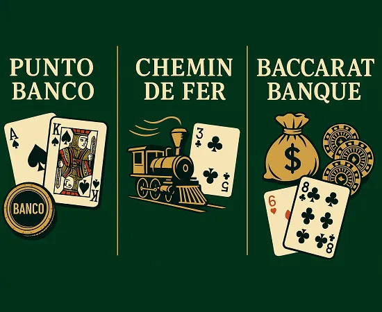 3 variantes du baccarat en ligne: punto banco, chemin de fer et baccarat banque