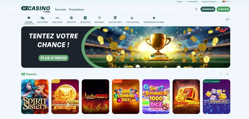 Aperçu de la plateforme BeCasino sur ordinateur