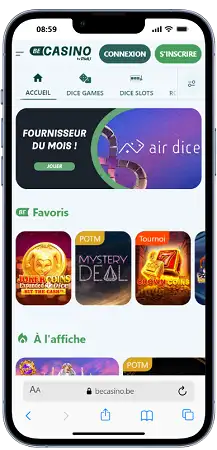 BeCasino affiché sur un téléphone mobile
