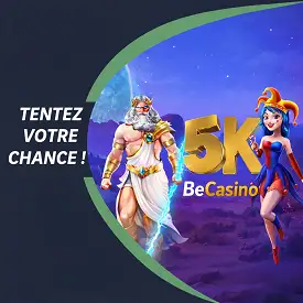 Bannière BeCasino mettant en avant le tournoi Pragmatic Play avec 5 000 € de prize pool