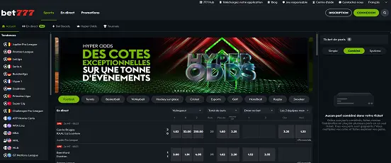 Visuel de la page d'accueil de Bet777