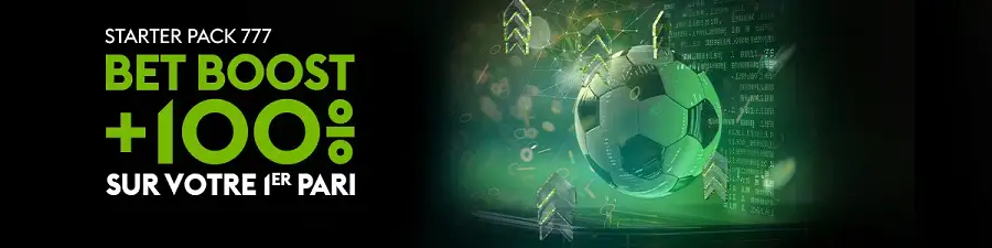 Starter Pack Bet777 avec Bet Boost +100 % sur le premier pari pour les nouveaux joueurs en Belgique