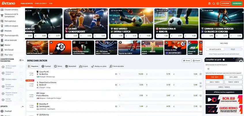 Aperçu de la plateforme Betano Sport sur ordinateur