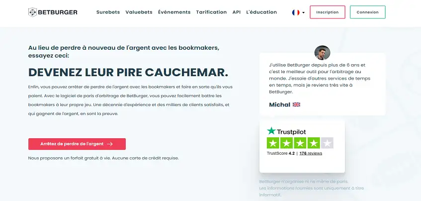 Aperçu de la plateforme BetBurger sur ordinateur