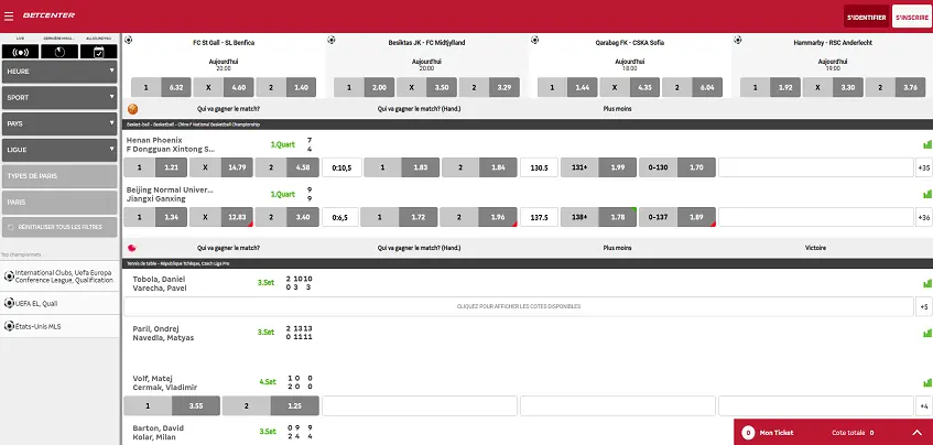 Aperçu de la plateforme Betcenter sur ordinateur