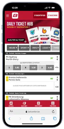 Betcenter affiché sur un téléphone mobile