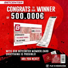 Visuel Betcenter célébrant un gagnant de 500.000€