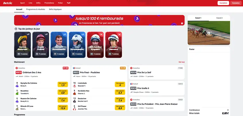 Aperçu de la plateforme Betclic Turf sur ordinateur