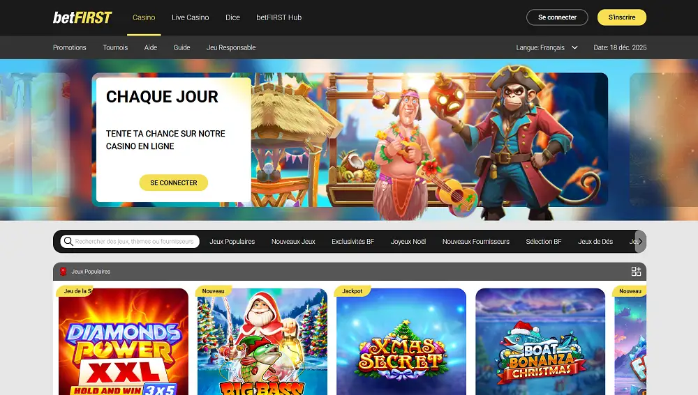 Visuel de la page d'accueil du casino belge betFIRST