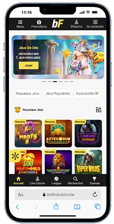 betFIRST Casino affiché sur un téléphone mobile