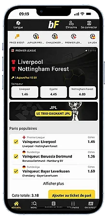 betFIRST Sport affiché sur un téléphone portable