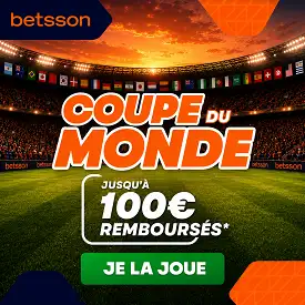 Offre Betsson Coupe du Monde avec 100€ remboursés en BetBoost sur fond de stade de football