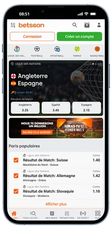 Betsson Sport affiché sur un téléphone portable
