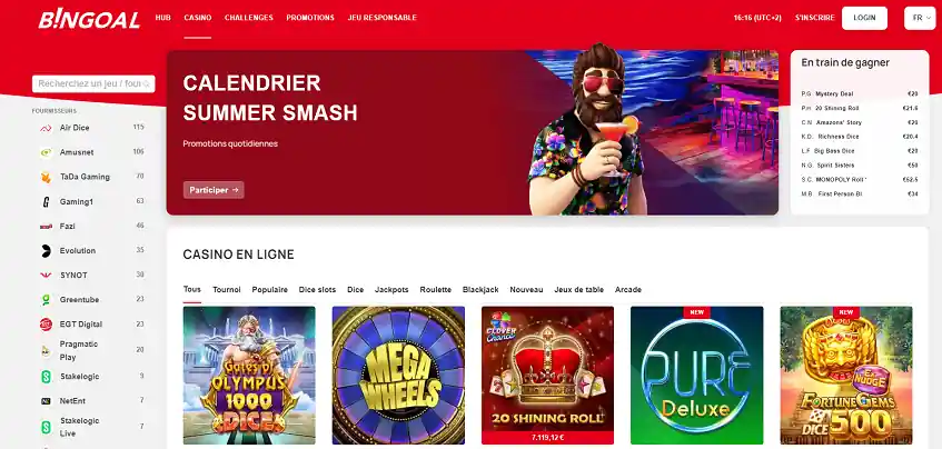 Aperçu de la plateforme Bingoal Casino sur ordinateur
