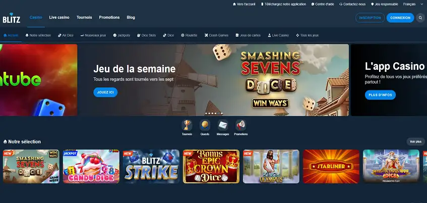 Aperçu de la plateforme Blitz Casino sur ordinateur