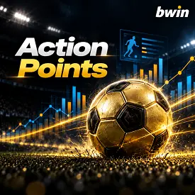 Bwin.be présente Action Points, son nouveau marché de paris football, illustré par un ballon doré et des statistiques