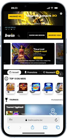 Plateforme Bwin Casnio affichée sur un téléphone mobile