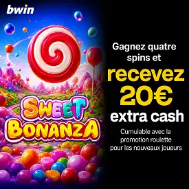 Offre Bwin Casino sur Sweet Bonanza avec 4 spins et 20€ d’extra cash pour nouveaux joueurs