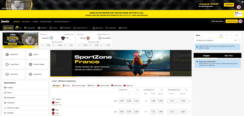 Aperçu de la plateforme Bwin.fr sur ordinateur