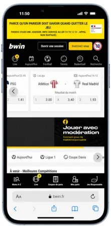 Bwin.fr affiché sur un téléphone portable