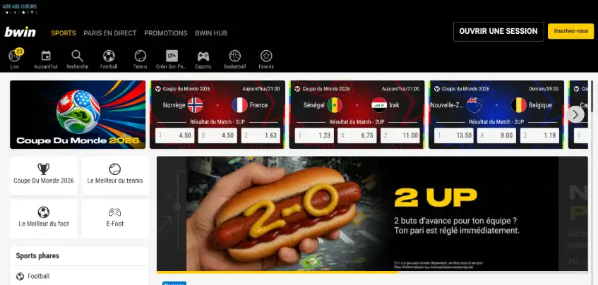 Aperçu de la plateforme Bwin Sports sur ordinateur