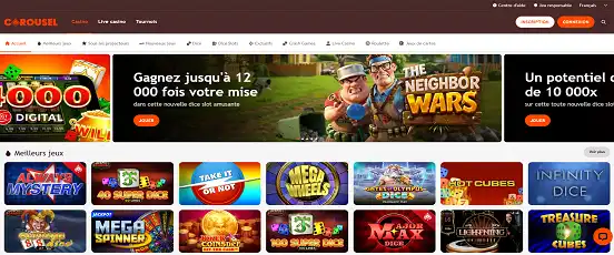 Visuel de la page d'accueil de Carousel Casino