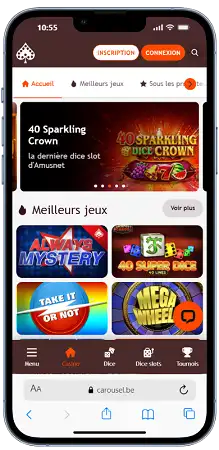 Carousel Casino affiché sur un téléphone mobile