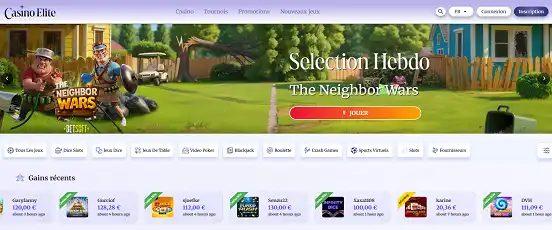 Visuel de la page d'accueil de Casino Elite