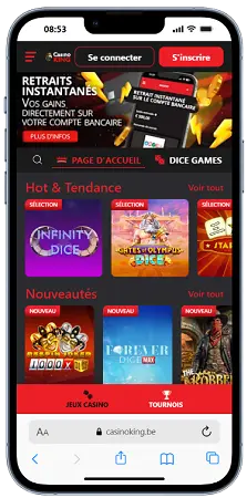 Casino King affiché sur un téléphone mobile