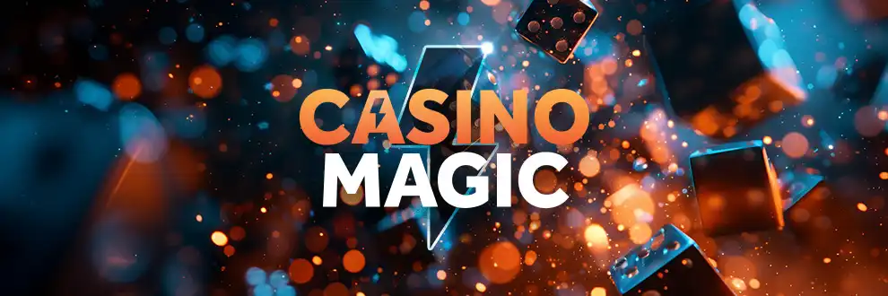 Casino Magic avec ambiance casino lumineuse, dés et jetons dans un décor dynamique et coloré