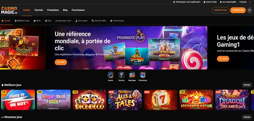 Aperçu de la plateforme Casino Magic sur ordinateur