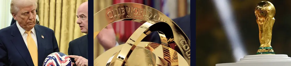 Donald Trump avec un ballon de la Coupe du Monde 2026, symbole du tournoi mondial de football et du trophée FIFA