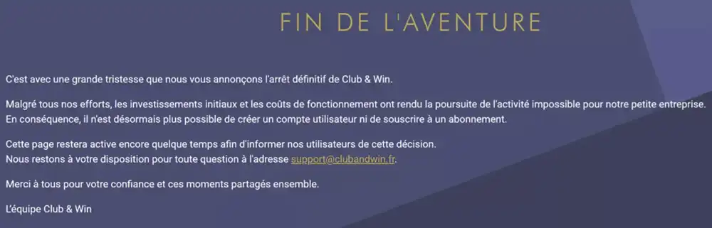 Fermeture Club & Win