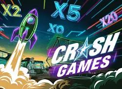 Crash Games représentés par une fusée en décollage et des multiplicateurs x2, x5, x20 en casino en ligne