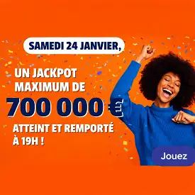 Bannière Crescendo FDJ avec jackpot 700 000 €, joueuse souriante et bouton Jouez