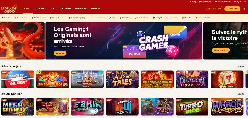 Aperçu de la plateforme Dragon Casino sur ordinateur