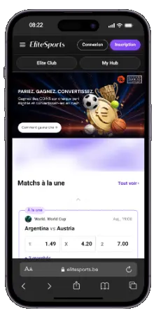 Elite Sports affiché sur un téléphone mobile