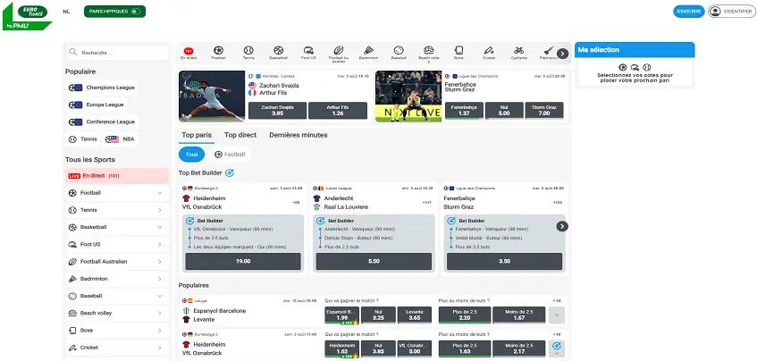 Aperçu de la plateforme Eurotiercé Sport sur ordinateur