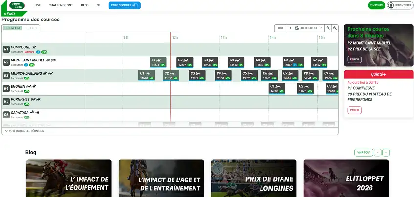 Aperçu de la plateforme Eurotiercé Turf sur ordinateur