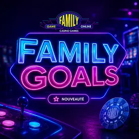 Family Game Online présente ses Family Goals, des défis quotidiens dans un univers casino néon bleu et rose